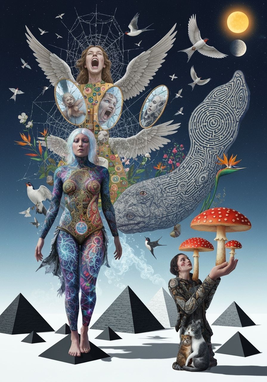 Mystical Woman on Surreal Pyramids Artwork