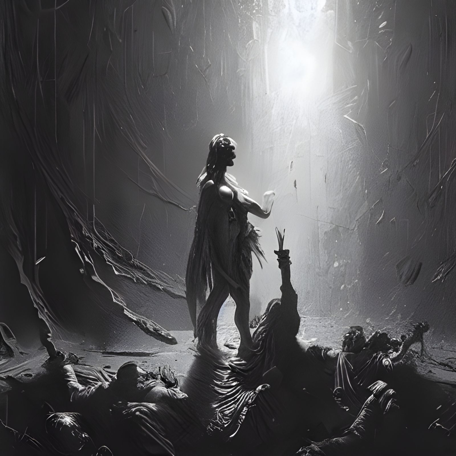 Horrific Suicide Scene in Style of Engravings