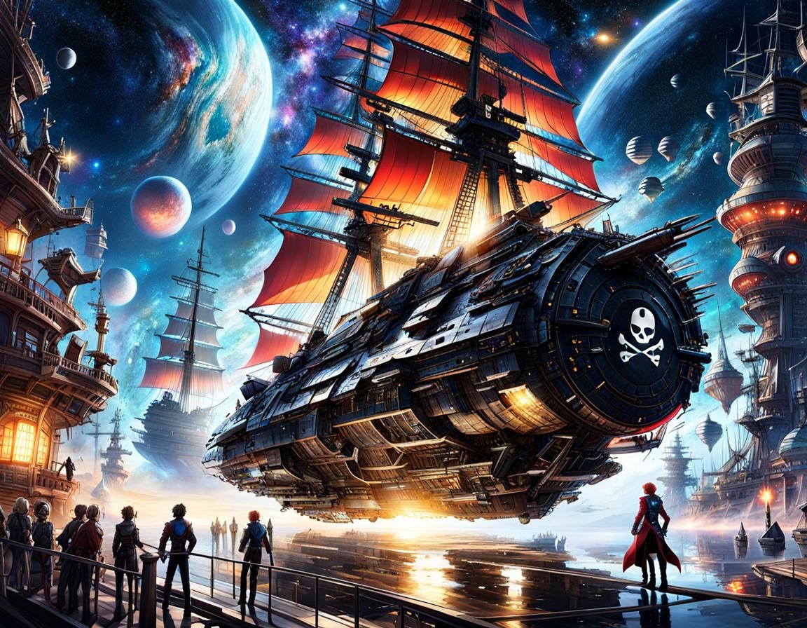 Space Pirate in Galaxy, Sci-Fi Anime Steampunk Style
