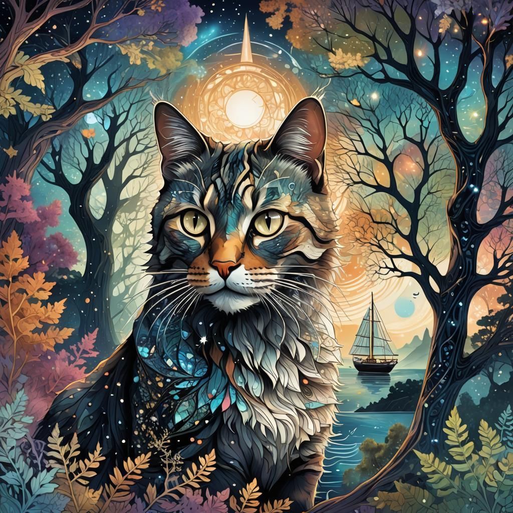 Feline Fractal Dreamscape in Digital Art