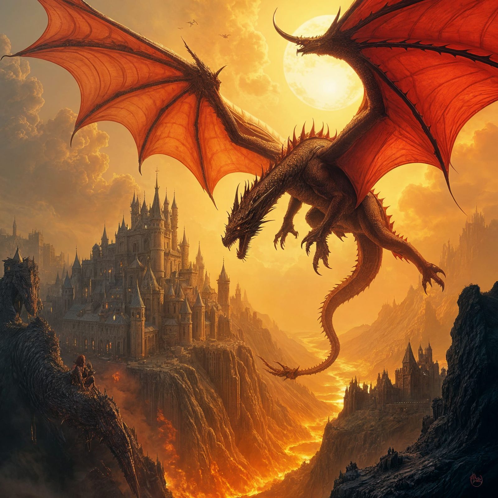 Dragon Over Burning City: Luis Royo Style Art