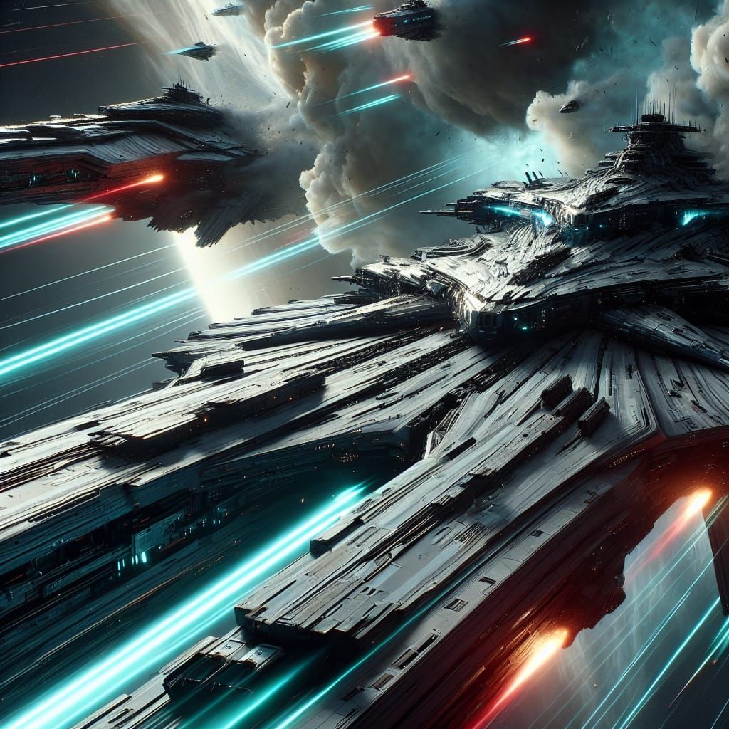 Massive Battleships Engage in Intense Space Combat
