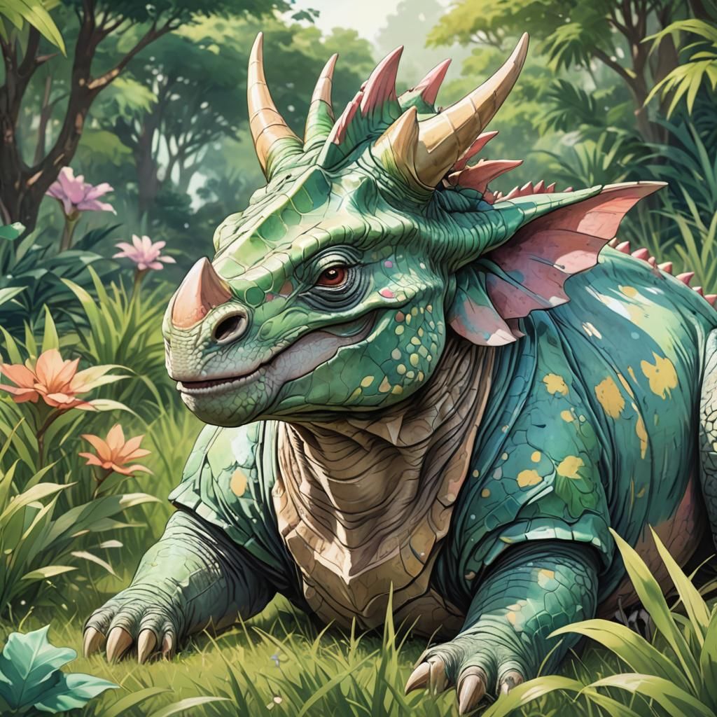 Anime Ceratops Illustration in Pastel Colors