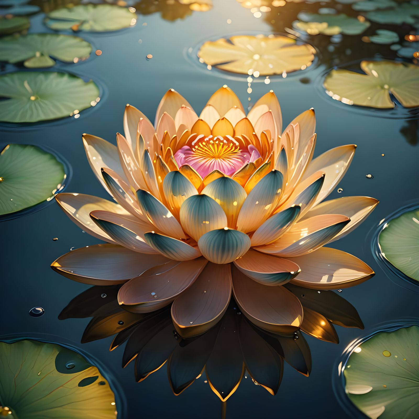 Colorful Glass Lotus Flower on Water