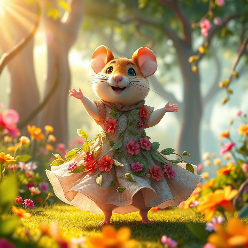 Hamster Ballerina in Floral Gown, 3D Digital Art