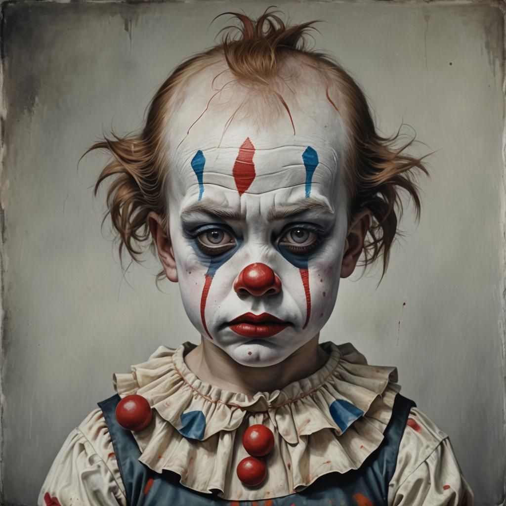 Sad Clown Child in Photorealistic Style