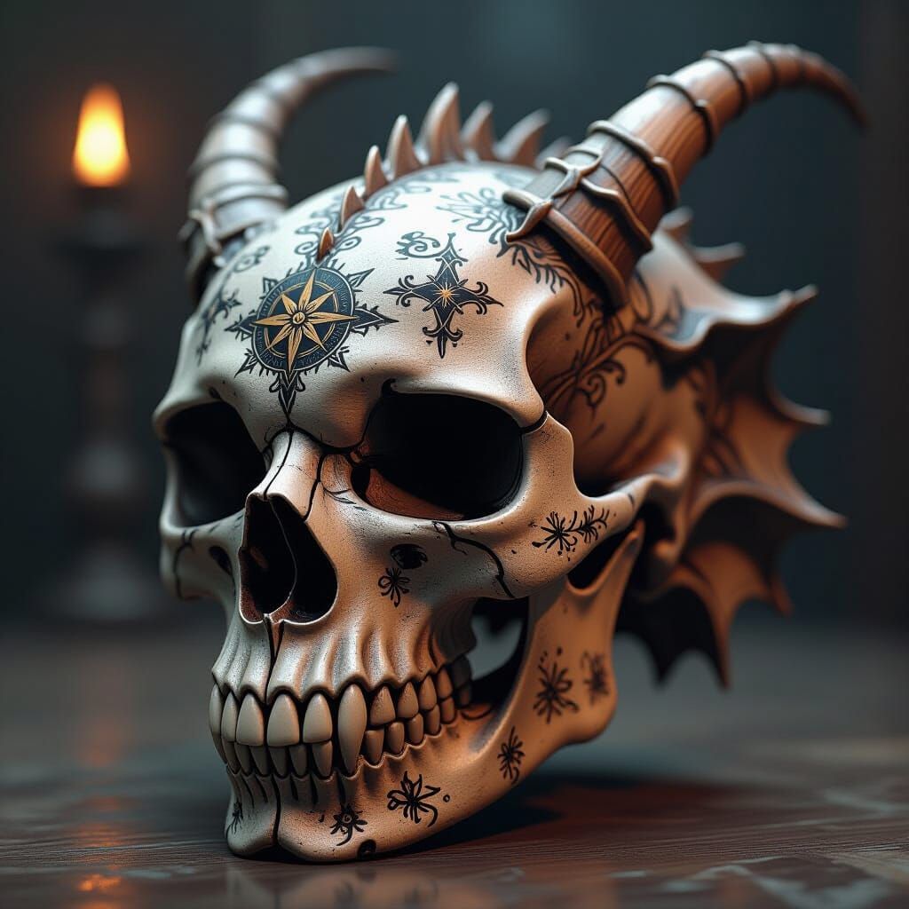 Dragon Skull Tattooed with Witchcraft Symbols in Leonardo da...