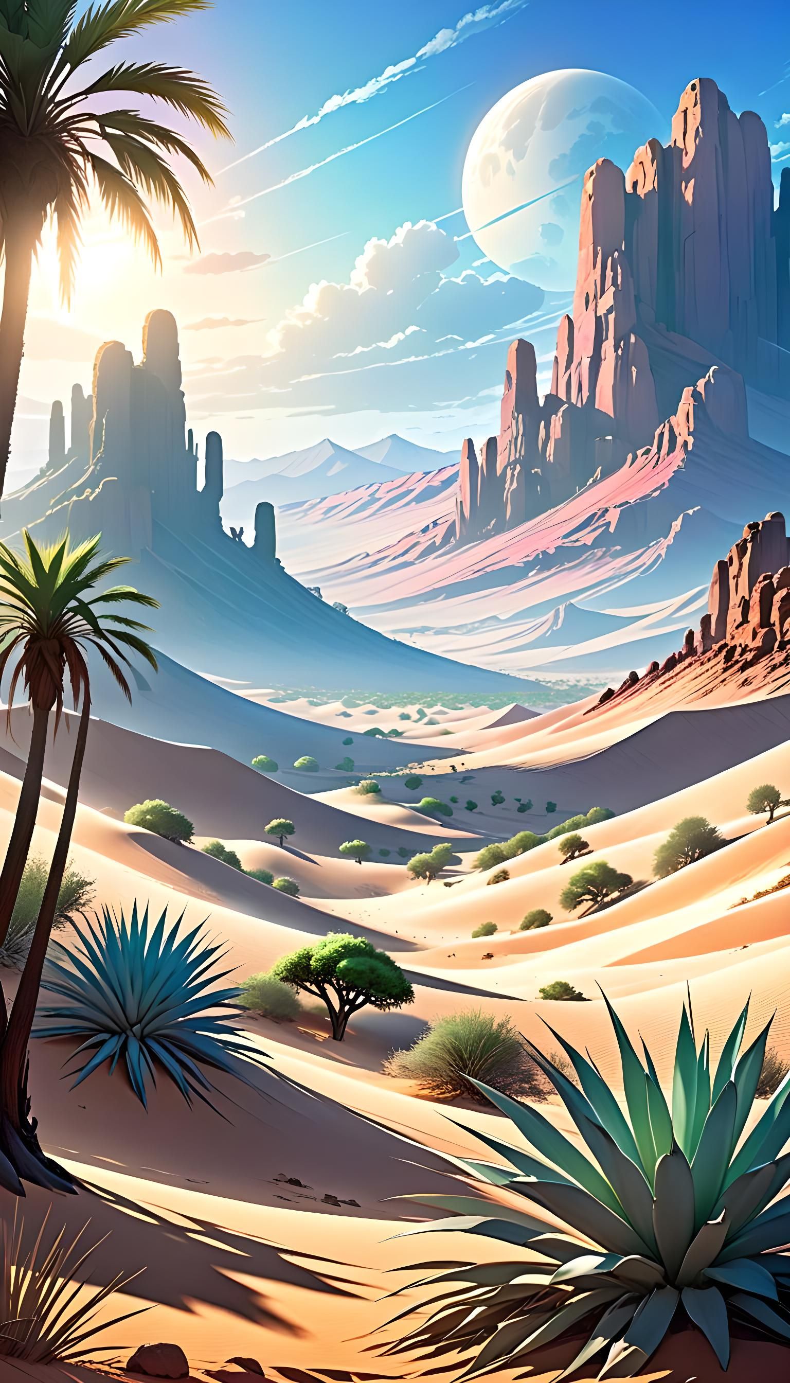 Gorgeous Desert Paradise in Anime Art Style
