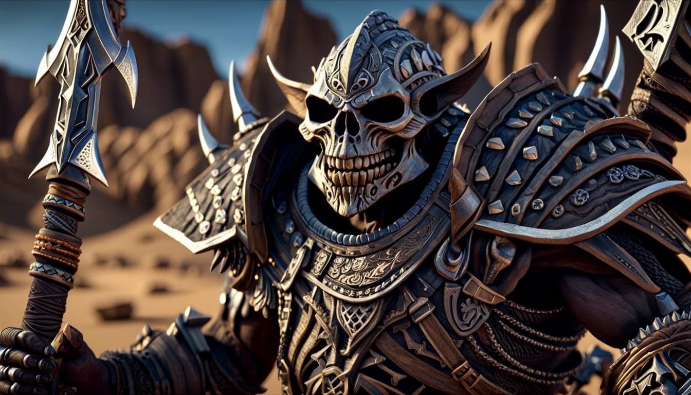 Detailed Skeletal Orc in Desert Landscape