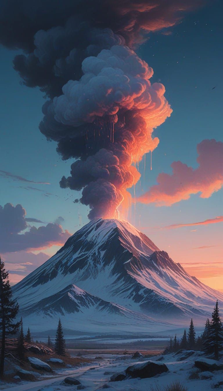 Surreal Winter Wonderland with Ancient Volcanoes and Majesti...