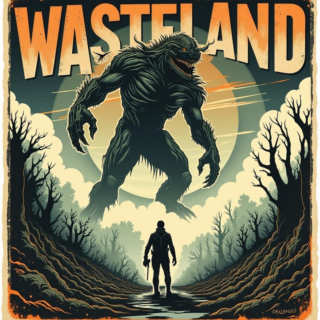 Post-Apocalyptic Movie Poster: Lone Scavenger vs. Mutated Be...