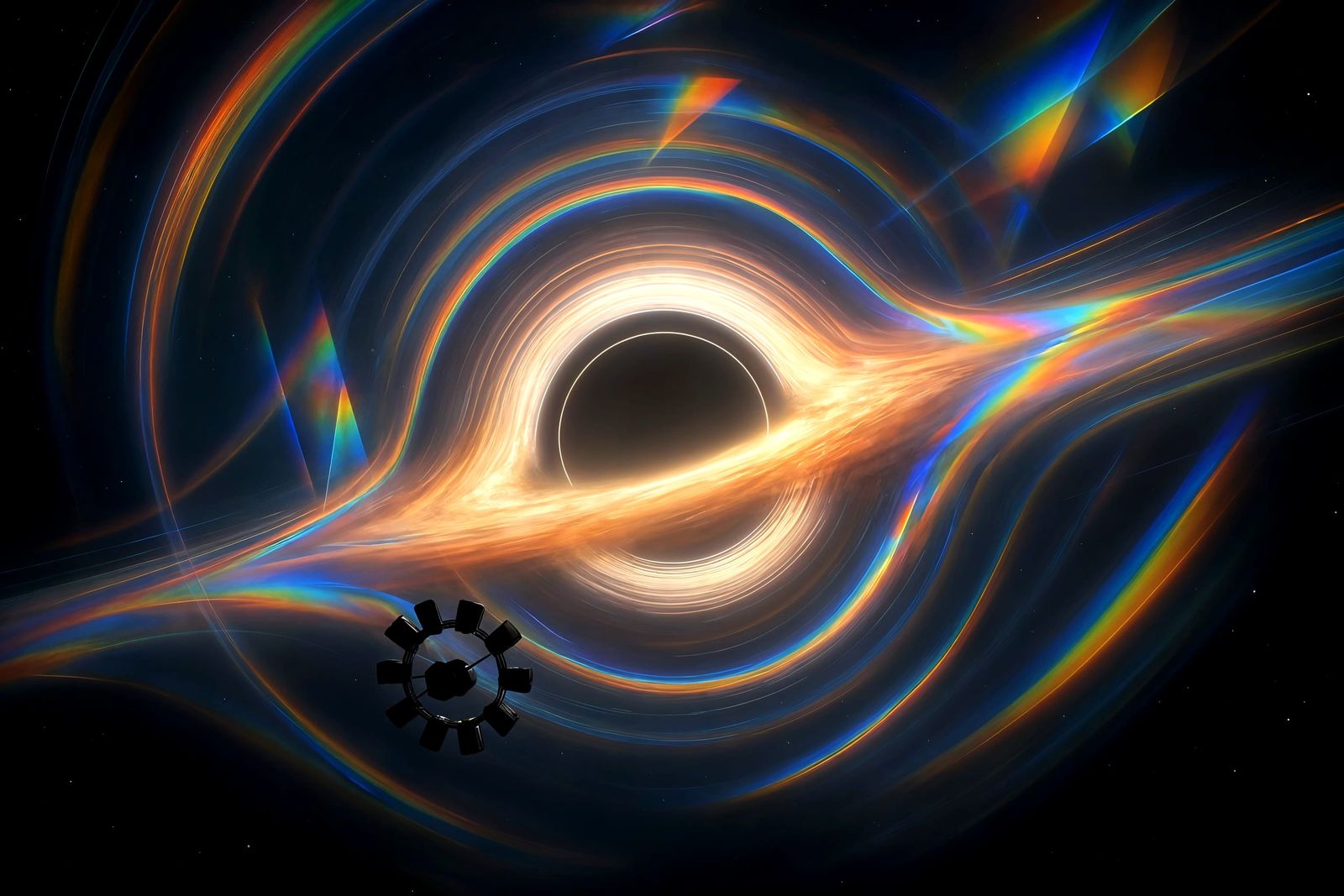 Spacecraft Navigates Black Hole Prismscape: Photorealistic R...