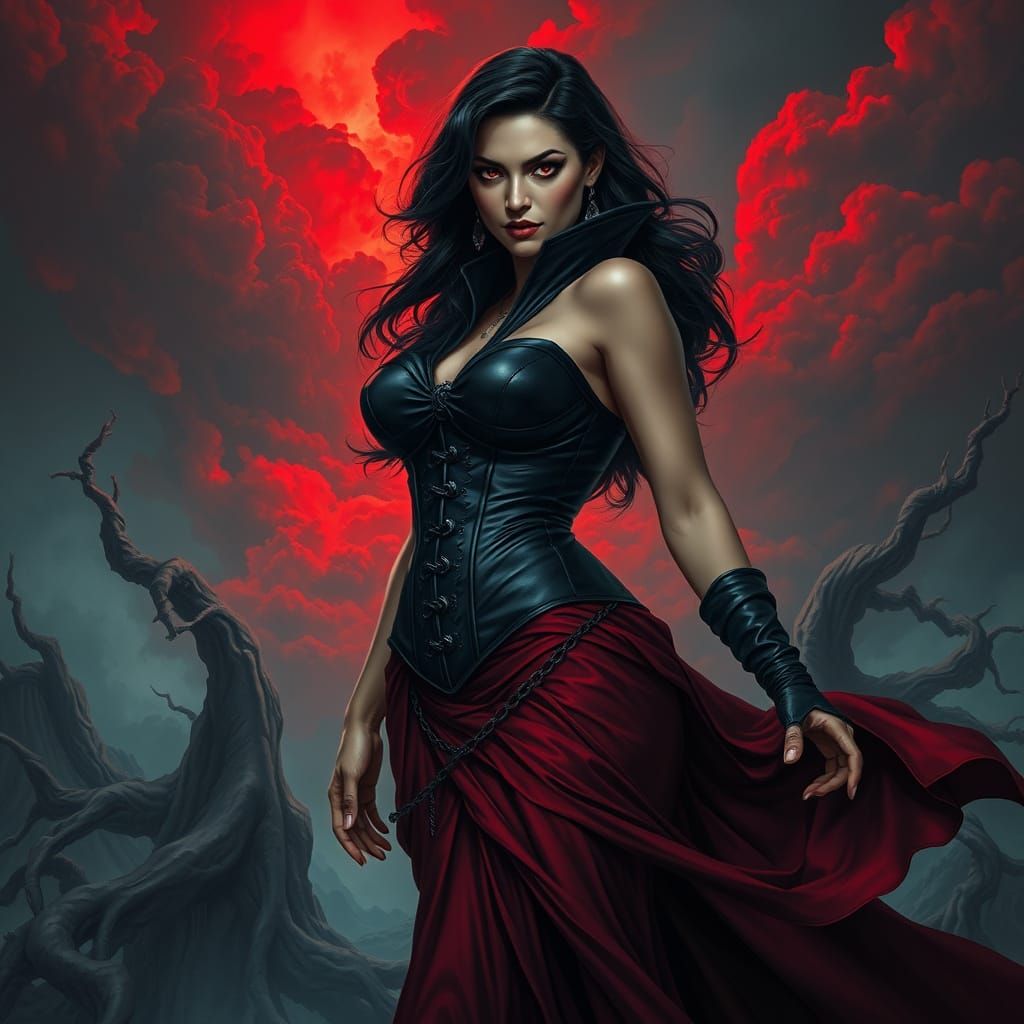 Gothic Fantasy Sith Sorceress with Dark Red Skirt and Black ...