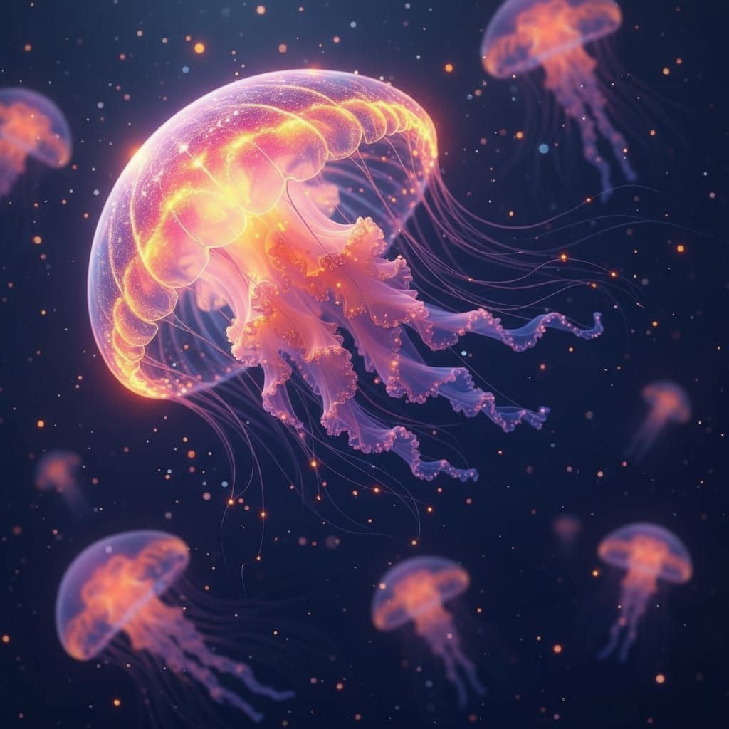 Cosmic Jellyfish in Hyperrealism Digital Art