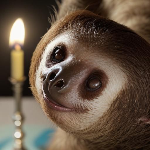 Sloths at Candlelit Table in Hyperrealistic Style