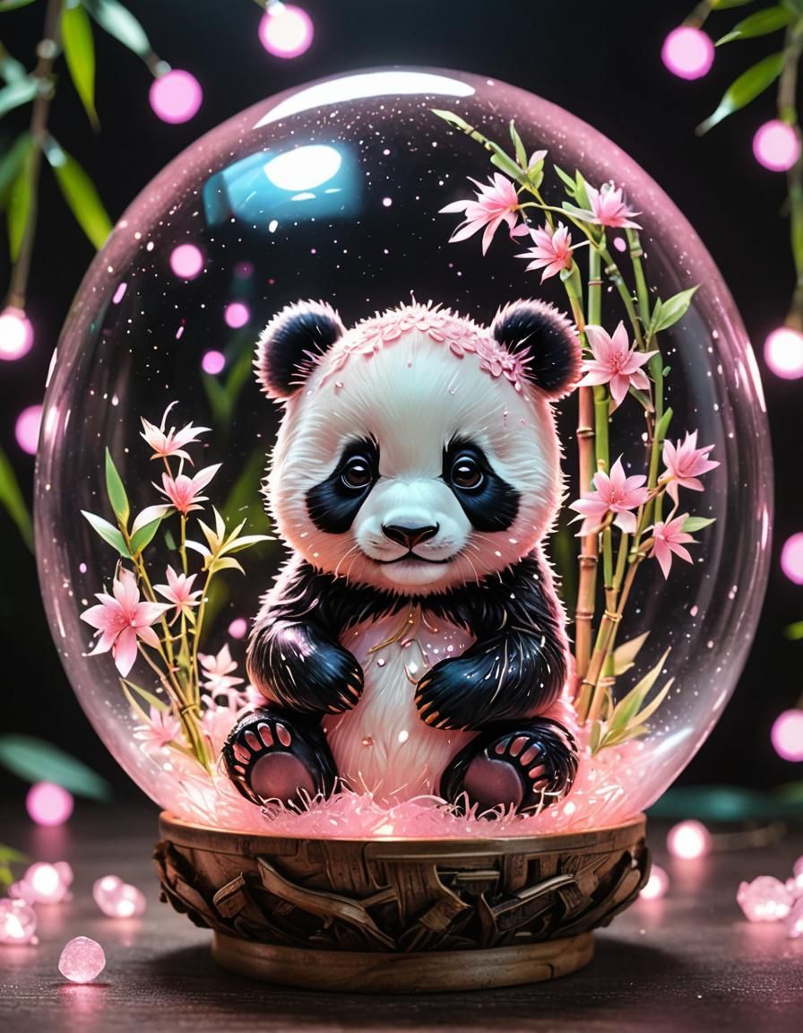 Bioluminescent Panda Goddess in Glass Orb