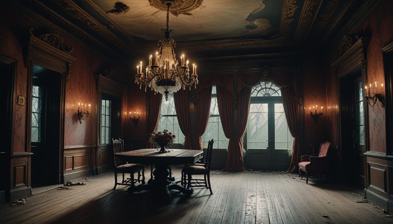 Ethereal Victorian Mansion Unveiled in Stormy Moonlit Atmosp...