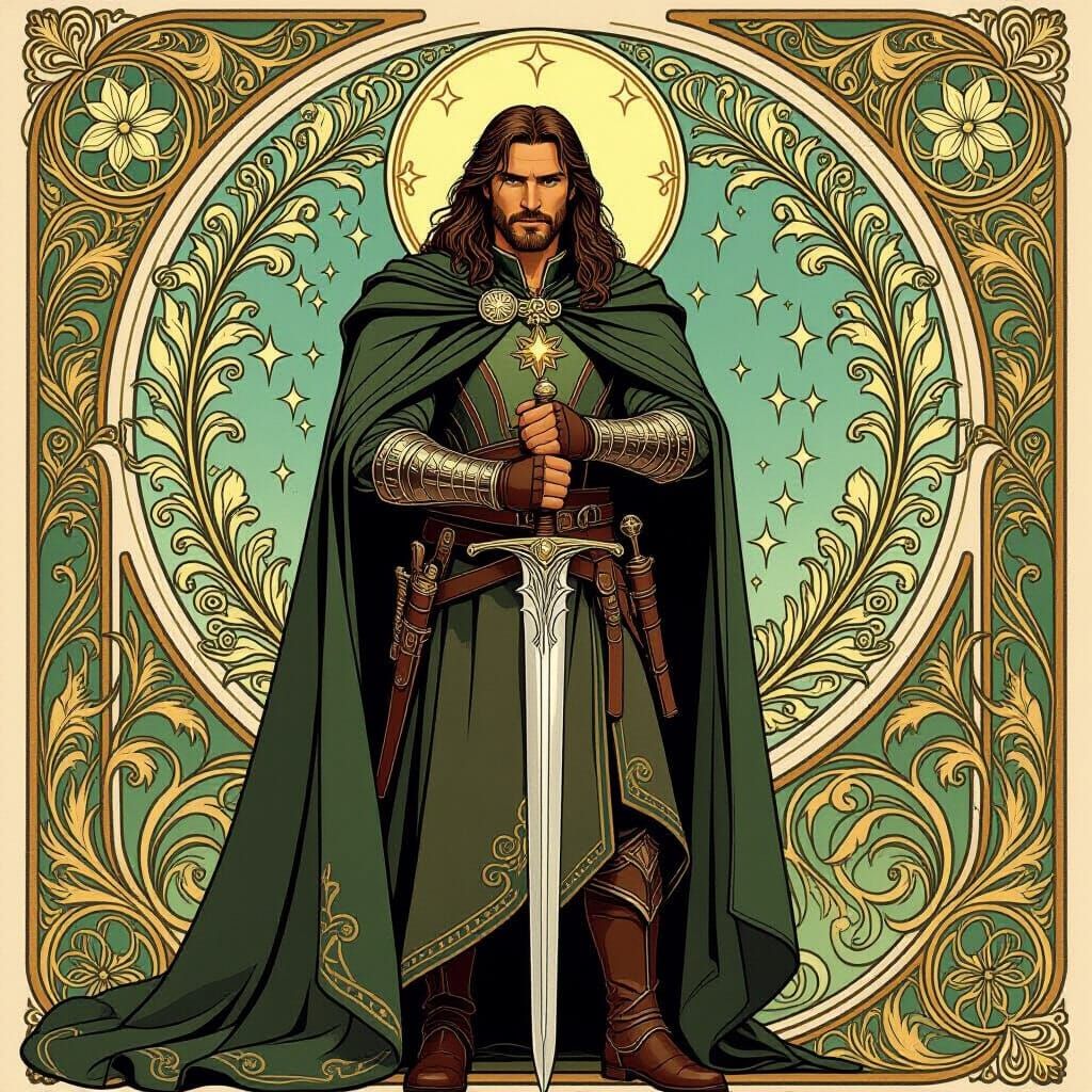 Aragorn Art Nouveau Masterpiece in Alphonse Mucha Style