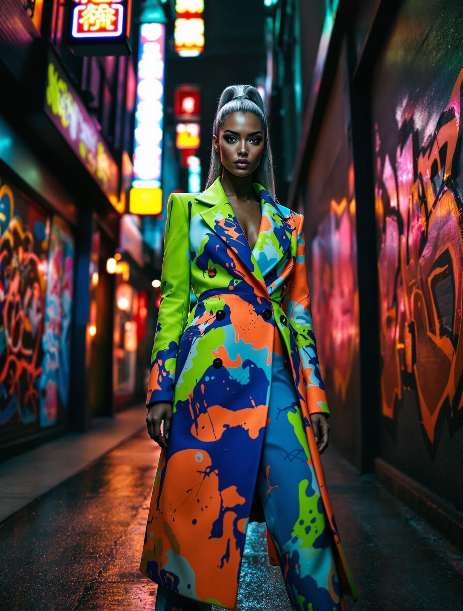 Glowing Cityscape Goddess Embracing Rebellion