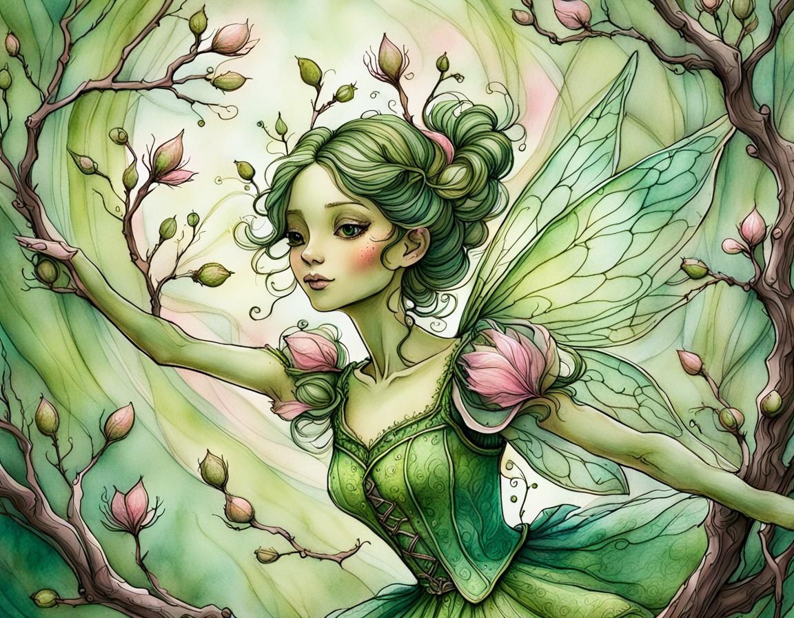 Whimsical Fairy Brings Spring: Victorian Illustration