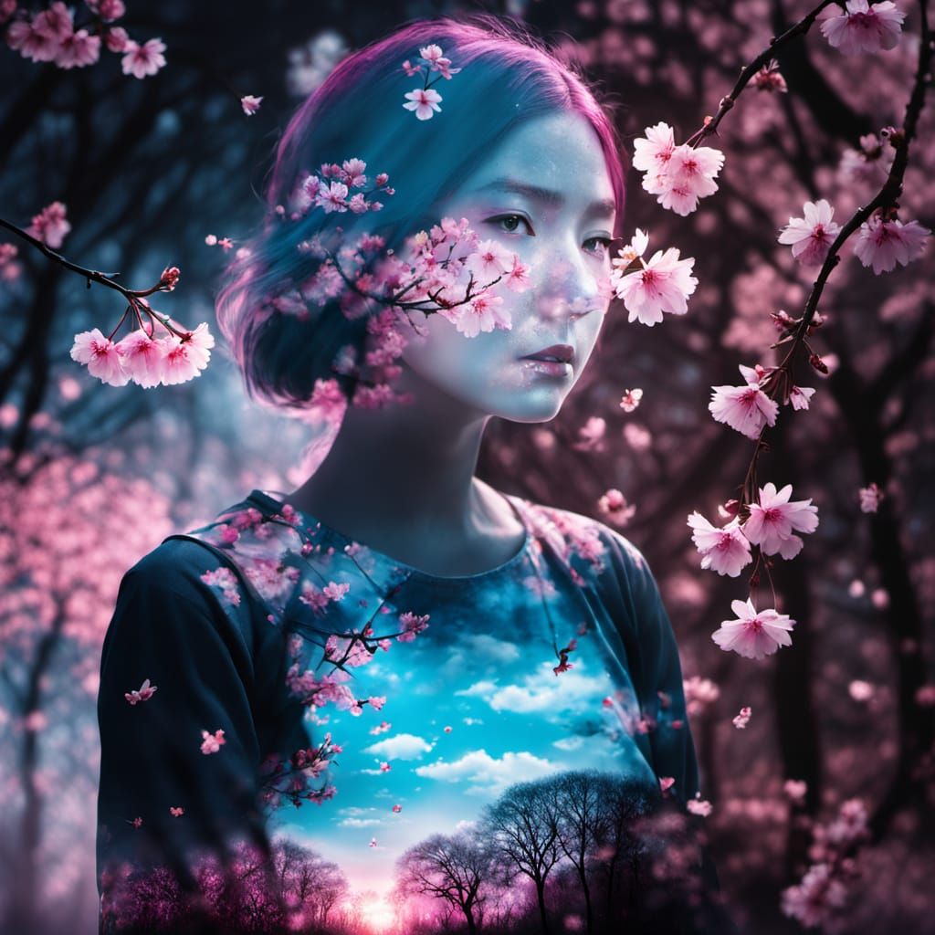 Ethereal Sakura Angel in Vibrant Sunrise