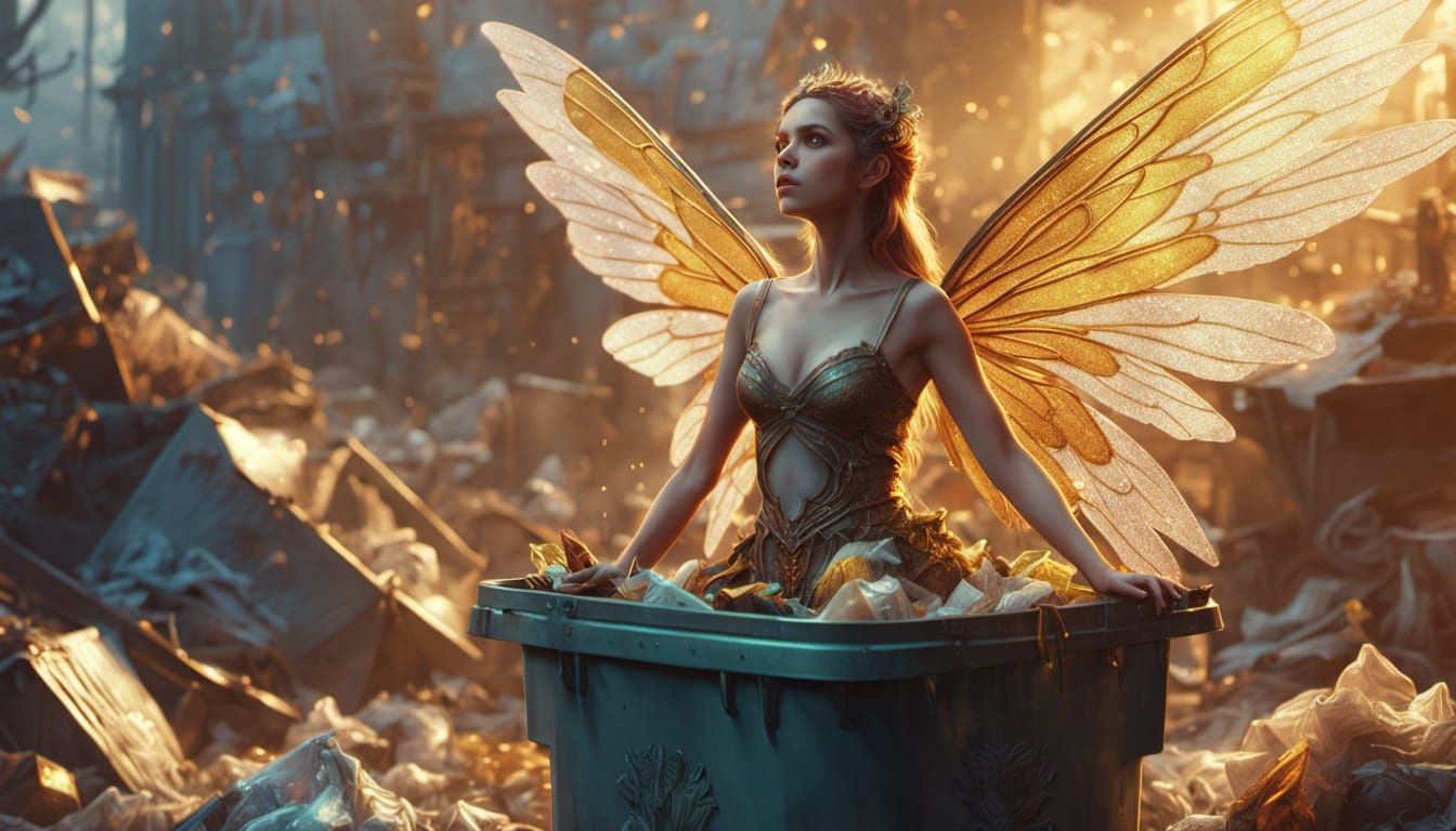 Fairy in Trash: Hyper Realistic Digital Matte Painting