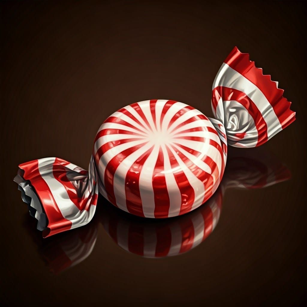 Hyperrealistic Peppermint Patty in Red and White Foil