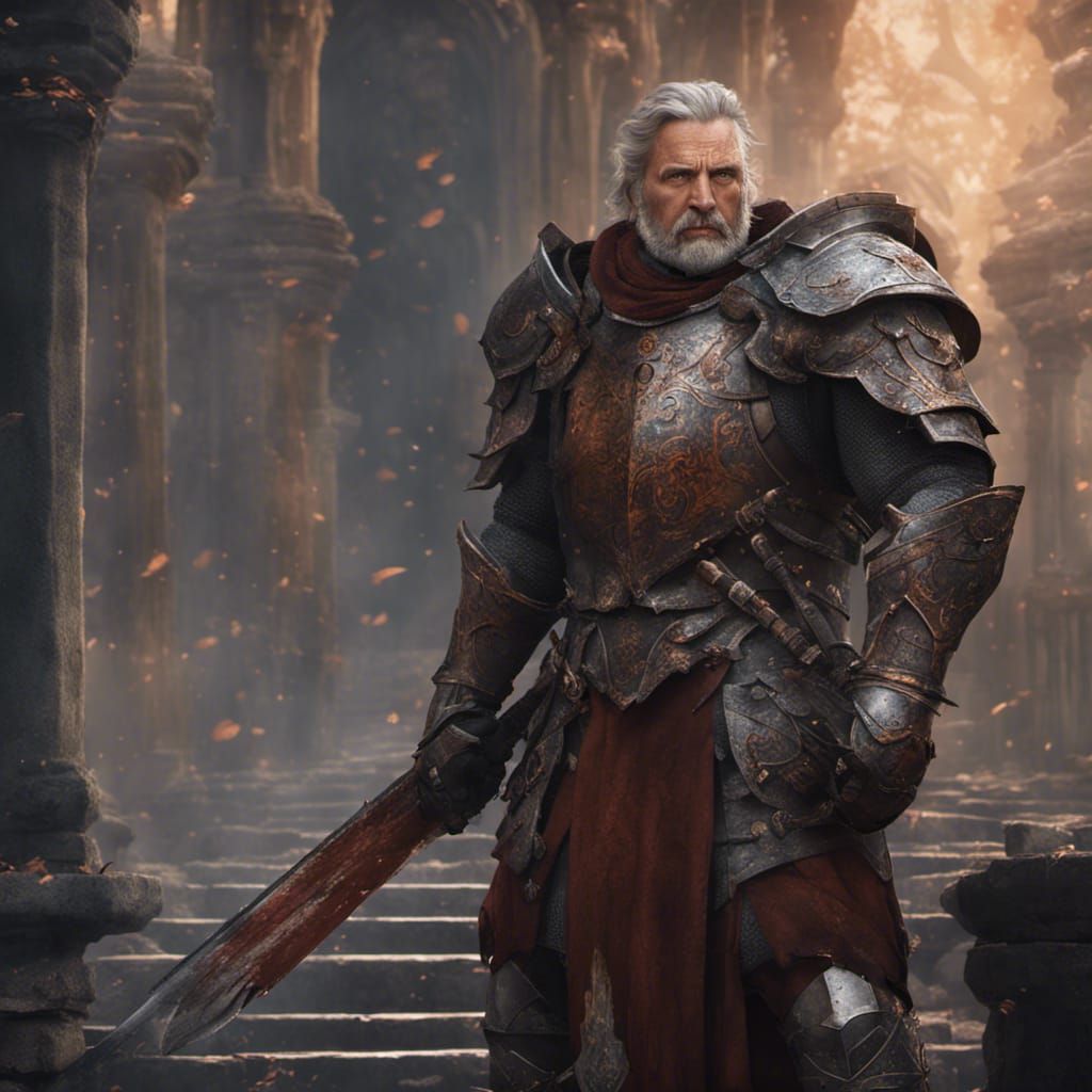 Middle Aged Knight in Rusted Armor: Fantasy Art
