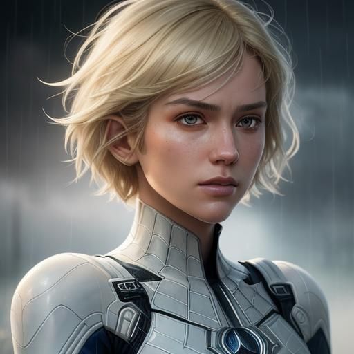 Blonde Woman in White Spider-Man Suit Portrait