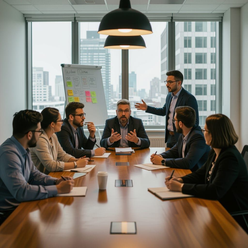 Heated Office Meeting in Syd Mead Style