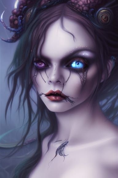 Gothic Mermaid Siren Portrait in Digital Art Style