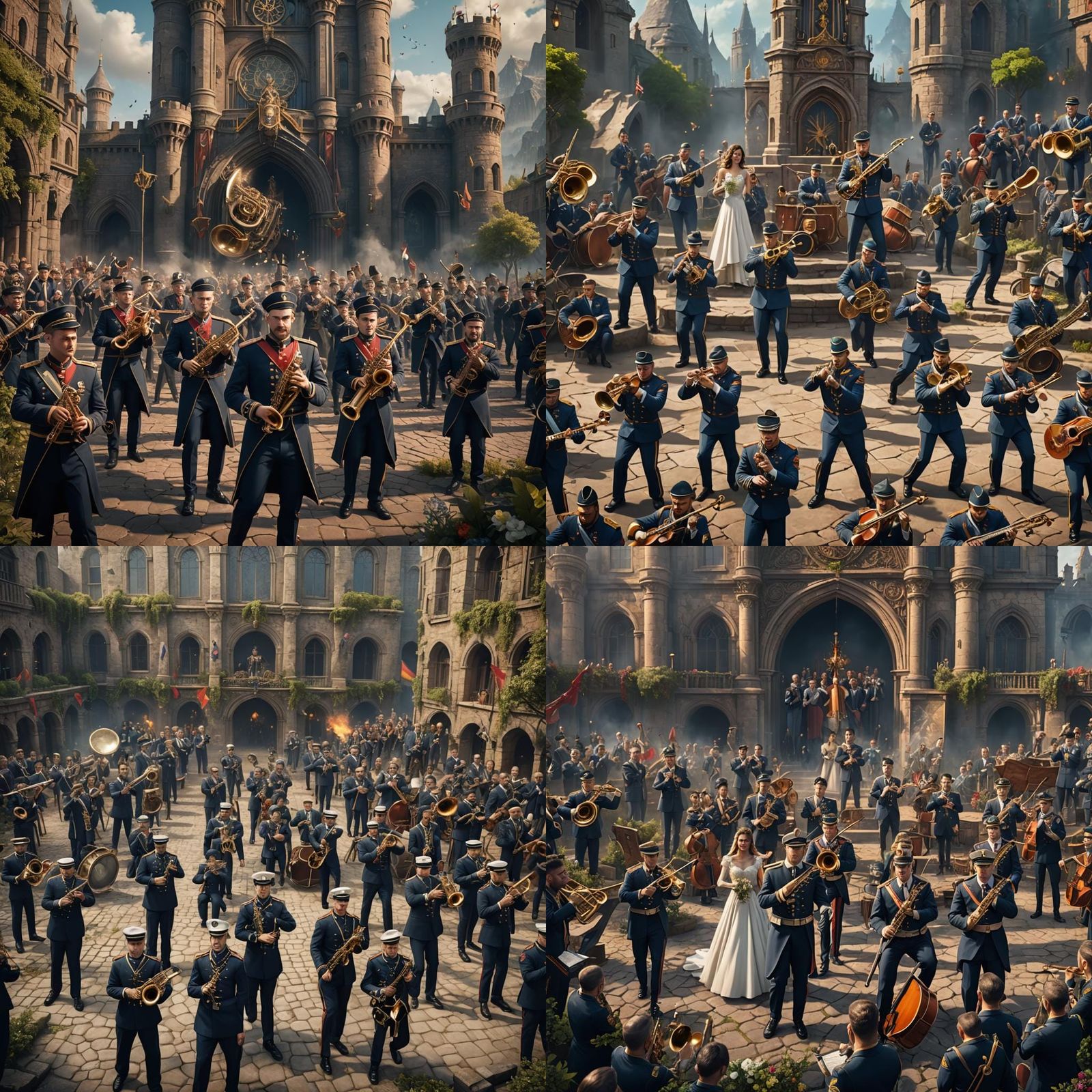 Military Band Performs at Wedding: Detailed Matte Painting