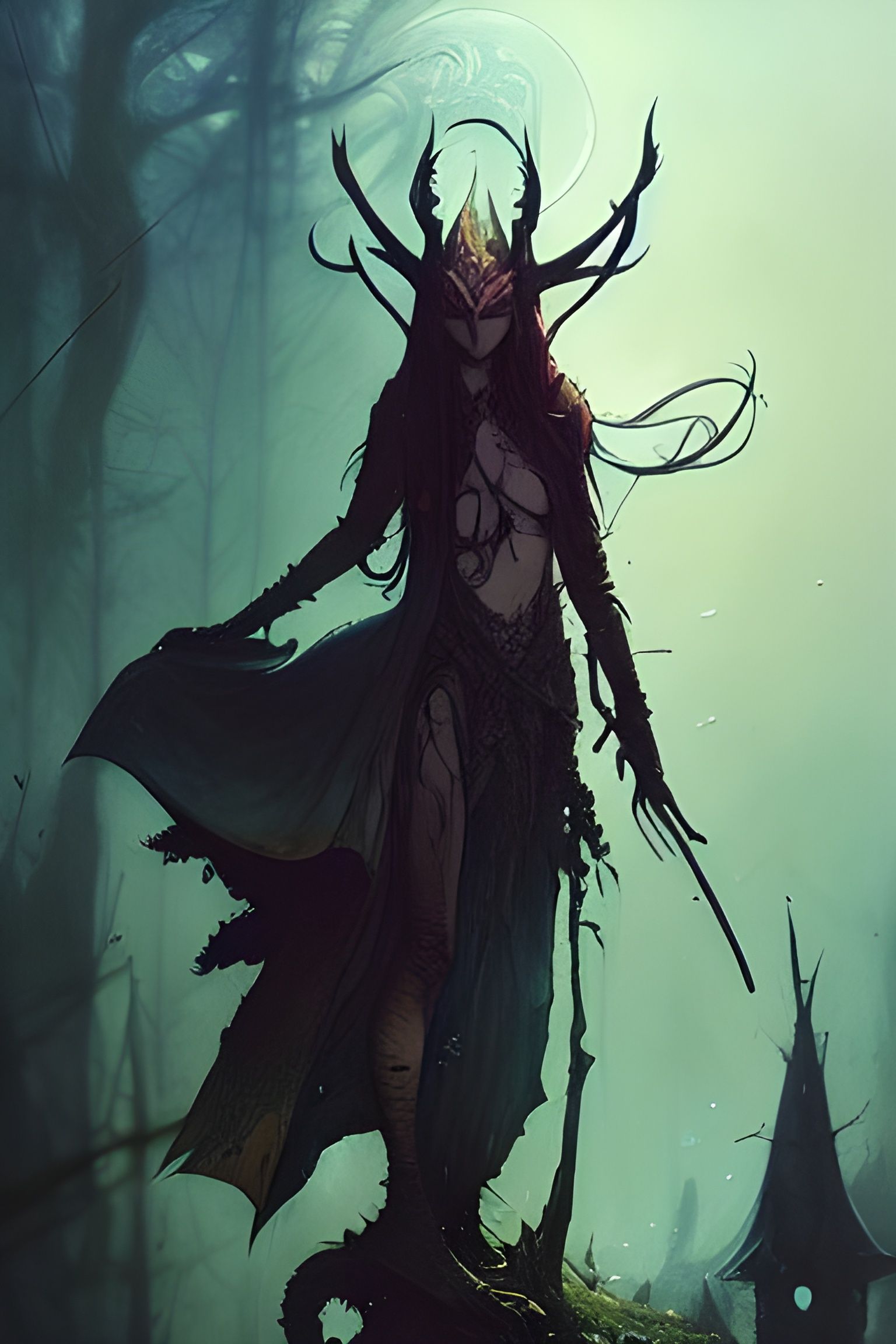 Elven Witch Queen Character Design in Fantasycore Style