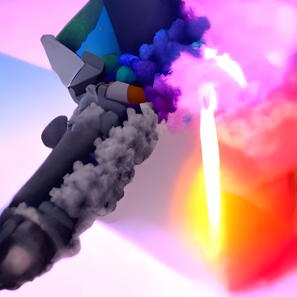 Low Poly Rocket with Rainbow Smoke Cloud