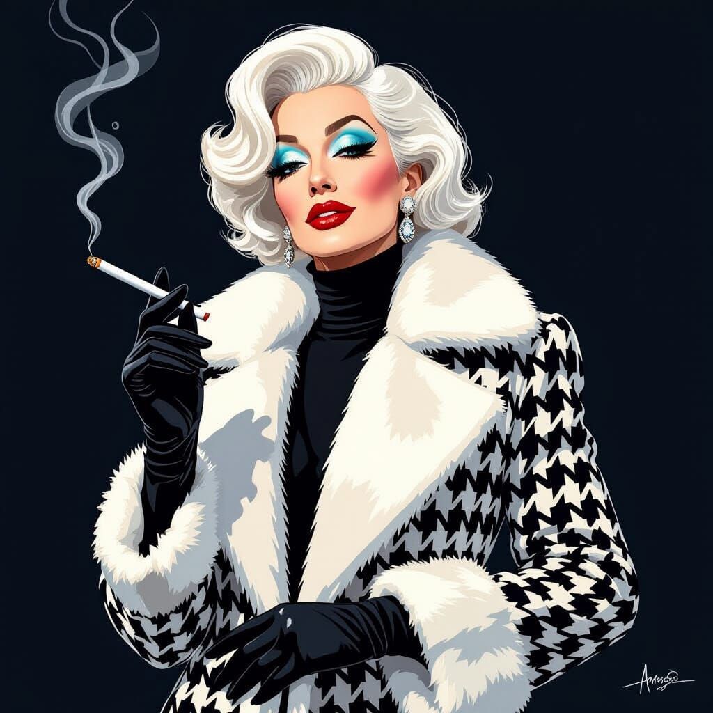 Cruella in Noir Style with Houndstooth Coat