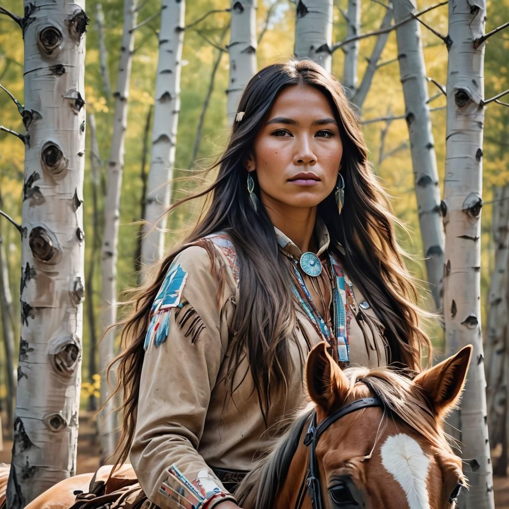 Native American Woman Portrait in Pastel Line Art