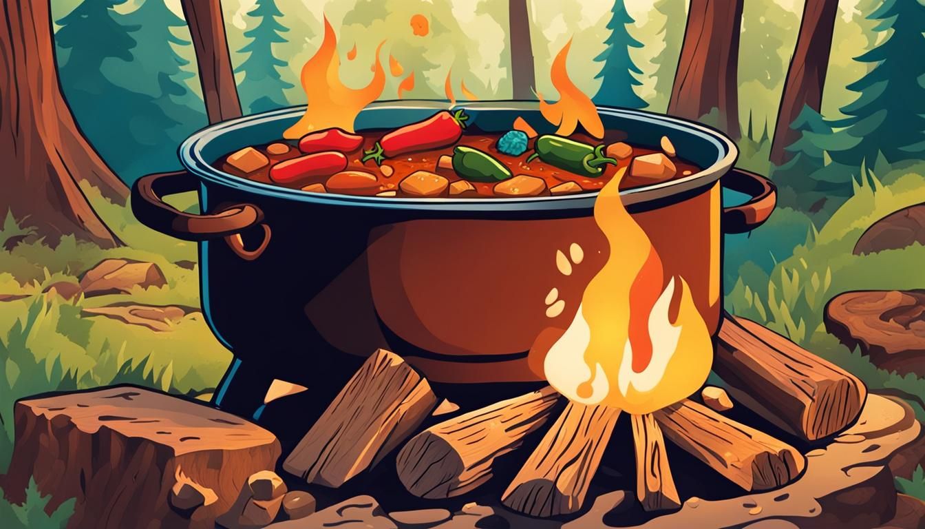 Cartoon Campfire Stew with Unusual Ingredients