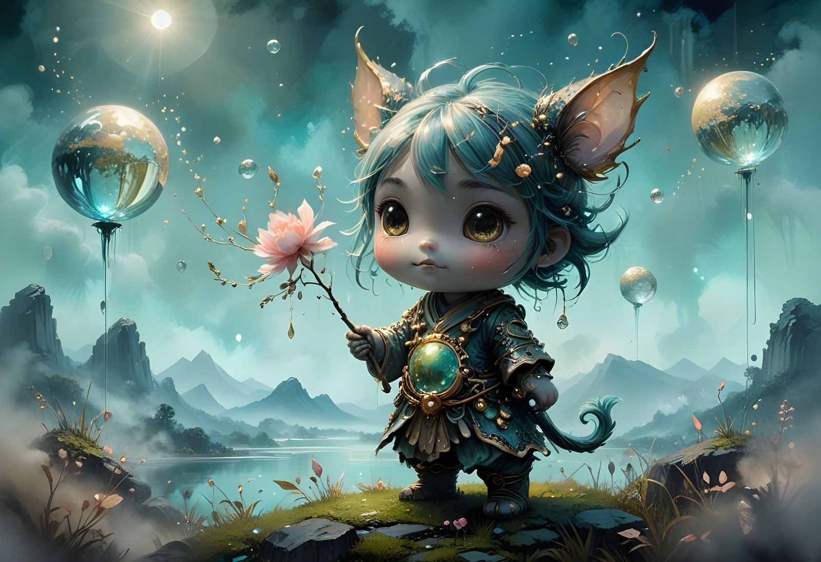 Divine Justice Miracle in Bioluminescent Mystical Landscape