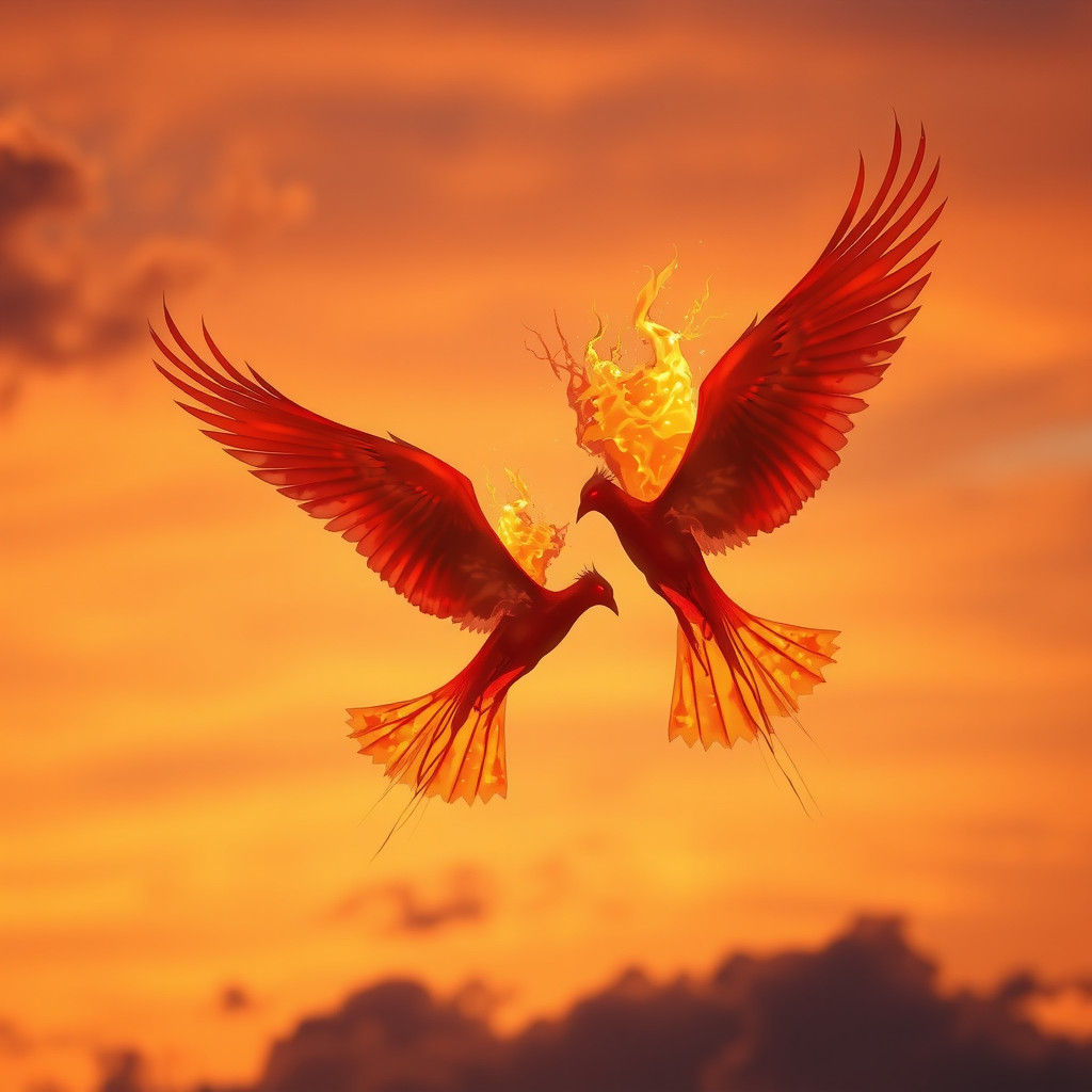 Ethereal Firebirds in Flight: Digital Art