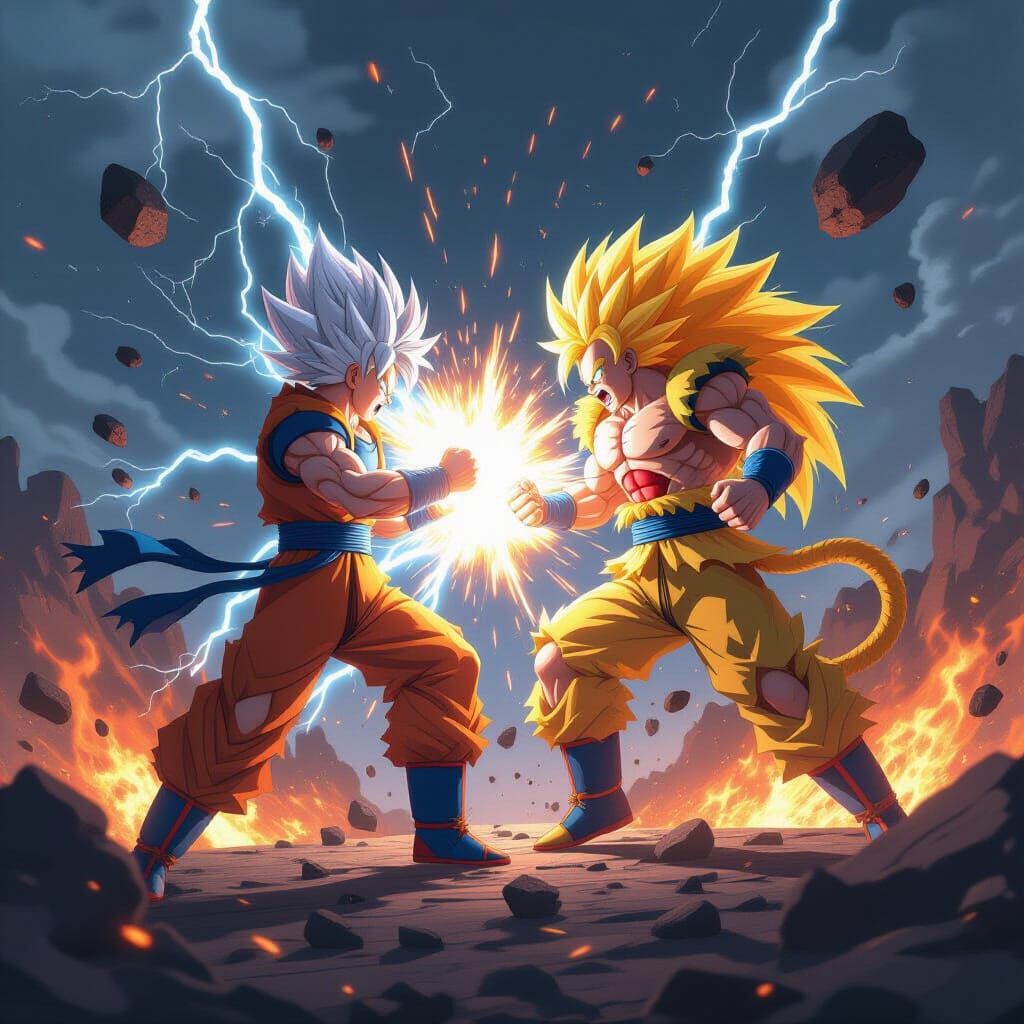 Ultra Instinct Goku Battles Golden Frieza in Cosmic Showdown