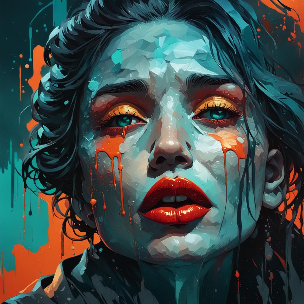 Seductive Woman in Emotional Distress, in the Style of Alpho...