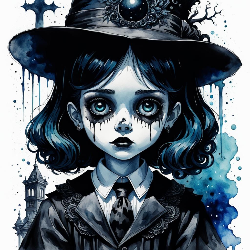 Ominous Gothic Anime Horror in Watercolor