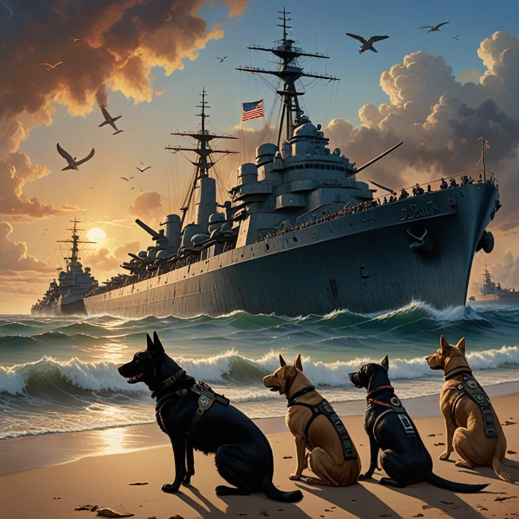 Military Dogs Memorialize Sunken Warships on Golden Hour Bea...
