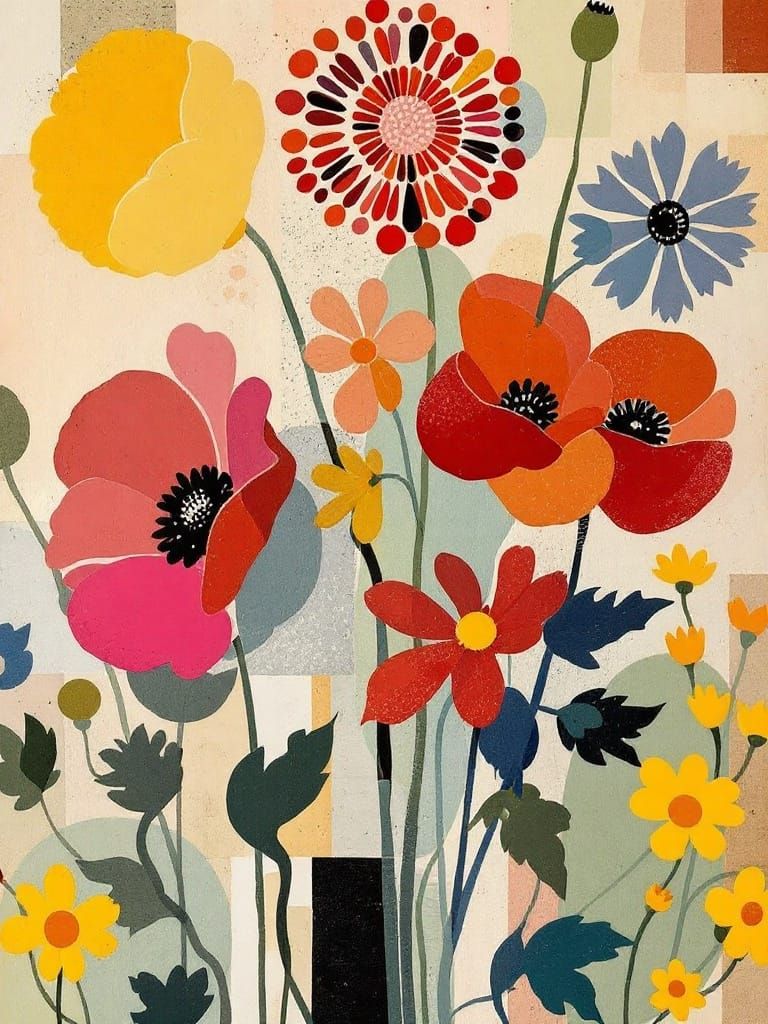 Dadaist Collage of Hand and Flowers