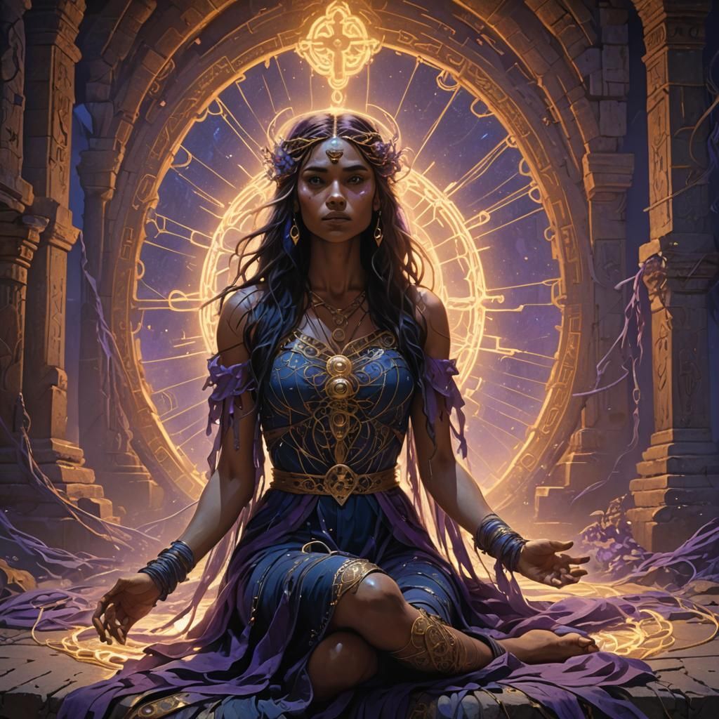 Dream Weaver in Mystical Temple, Fantasy Art