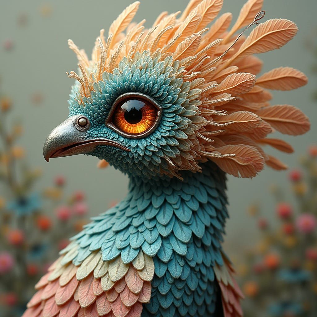 Quilliedpunk Figure with Jewel Eyes in Botanical Style