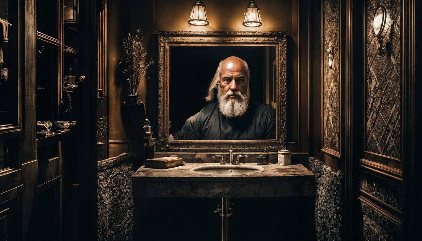 Man in Moody Bathroom Reflection