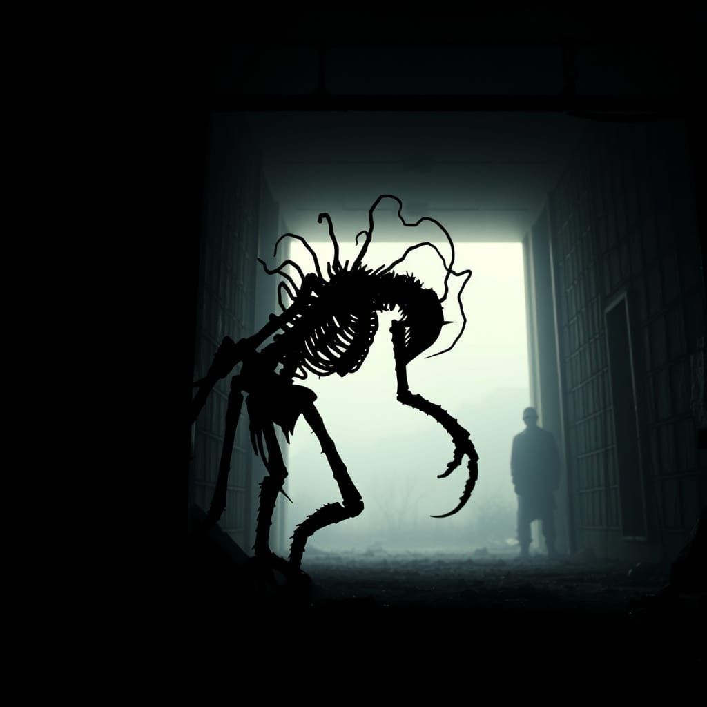 Surreal Horror Centipede Monster Emerges from Dark Shadows