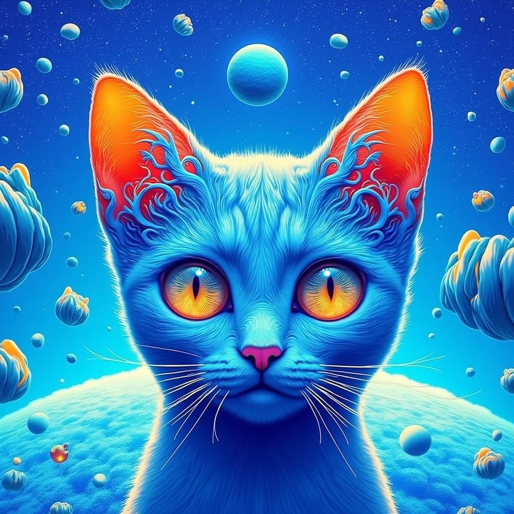 Cosmic Cat Conductor in Whimsical Sound Waves