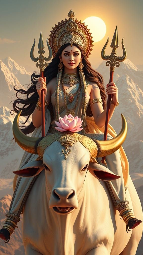 Divine Goddess in Splendid Mountain Landscape